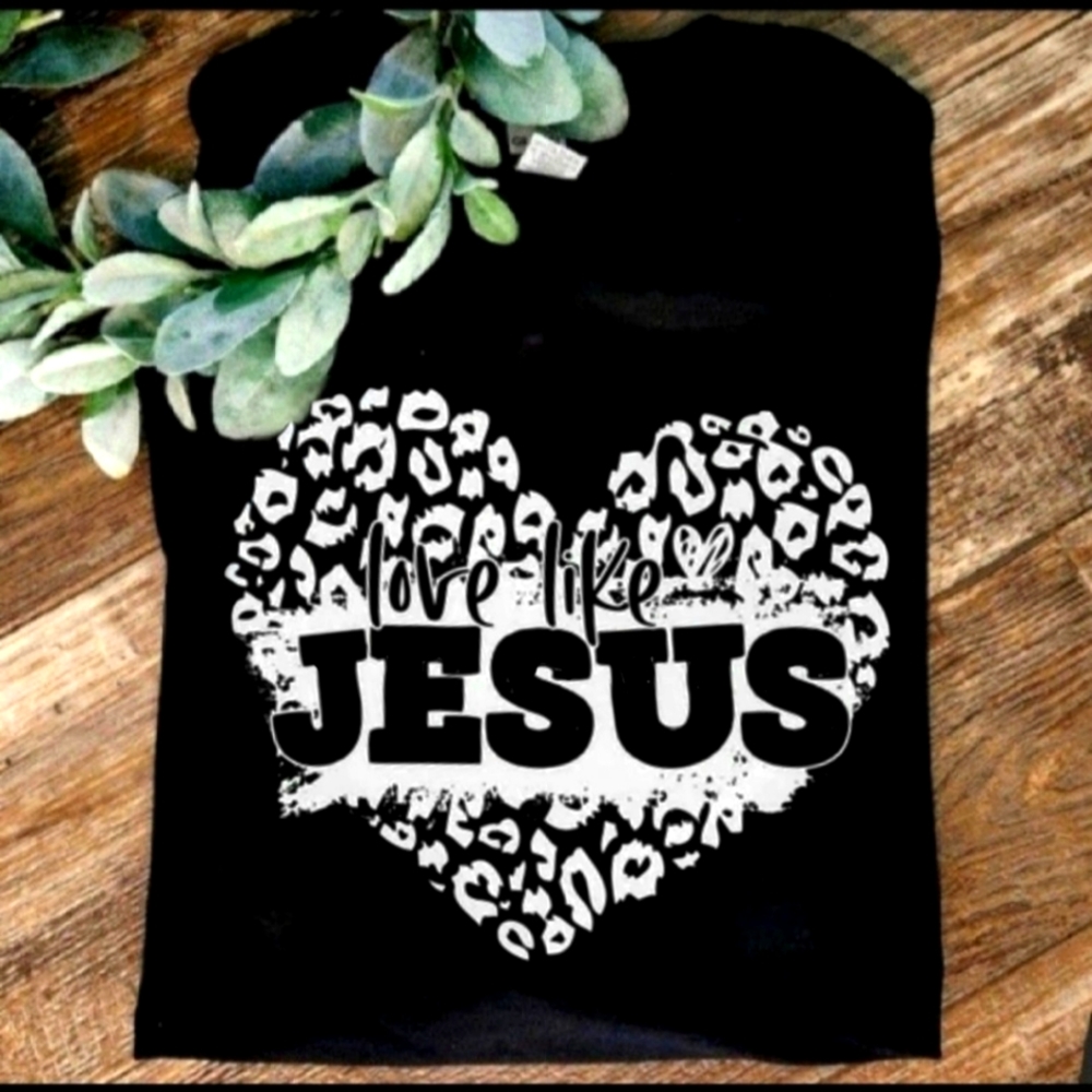 shirt love like jesus religious shirt cheetah print heart